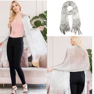 Sliver Shimmer knit Fringe Sheer shawl Scarf Wrap Beach Swim Cover up New